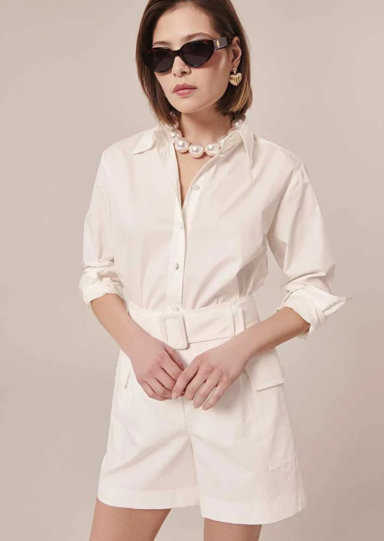 TARA JARMON Sylviane White Cotton Shorts Sale