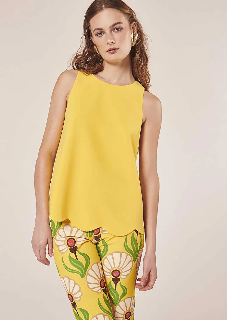 TARA JARMON Tabo Yellow Crepe Top Cheap