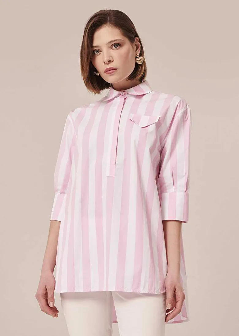 TARA JARMON Tallulah Pink Striped Poplin Shirt Fashion