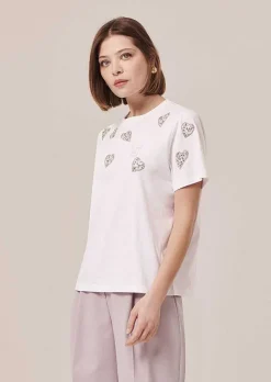 TARA JARMON Taralove White Embroidered Jersey T-Shirt Cheap