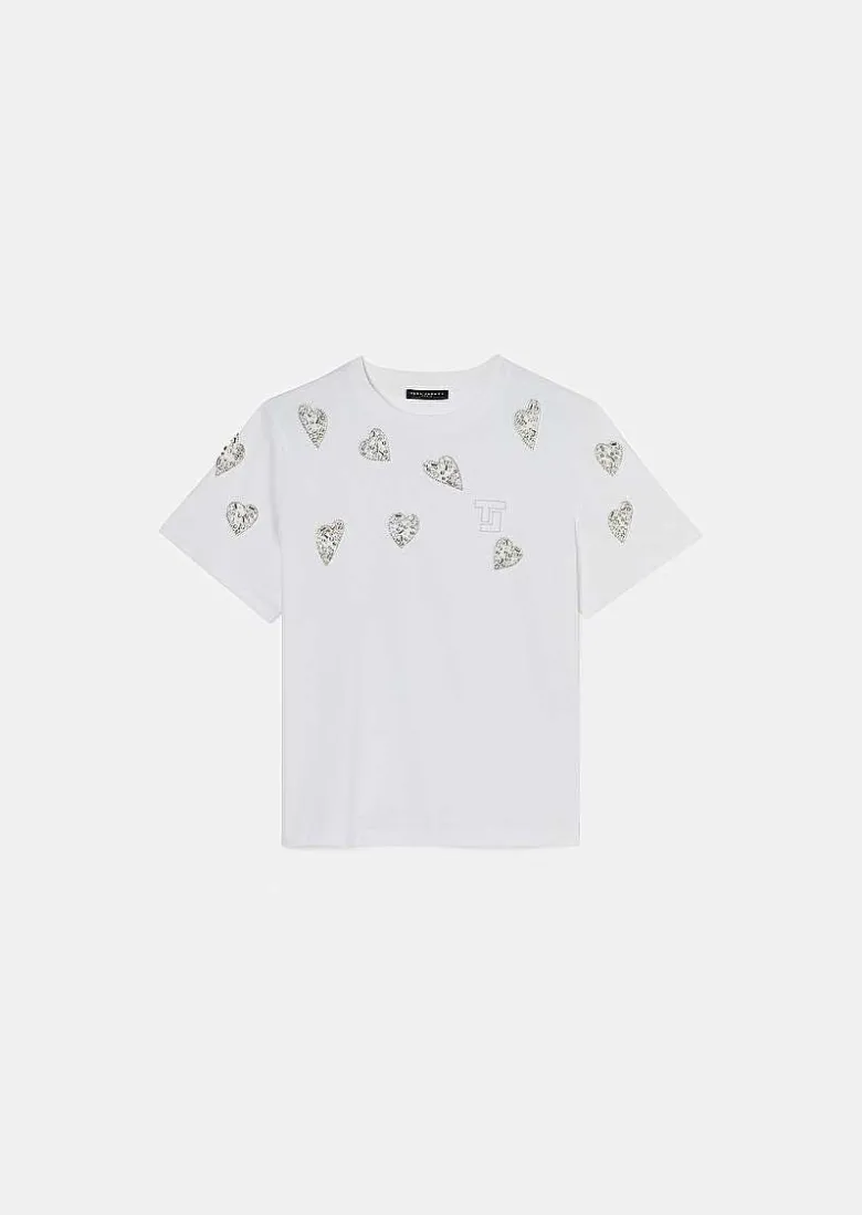 TARA JARMON Taralove White Embroidered Jersey T-Shirt Cheap