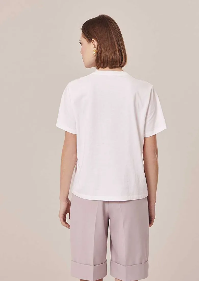 TARA JARMON Taralove White Embroidered Jersey T-Shirt Cheap