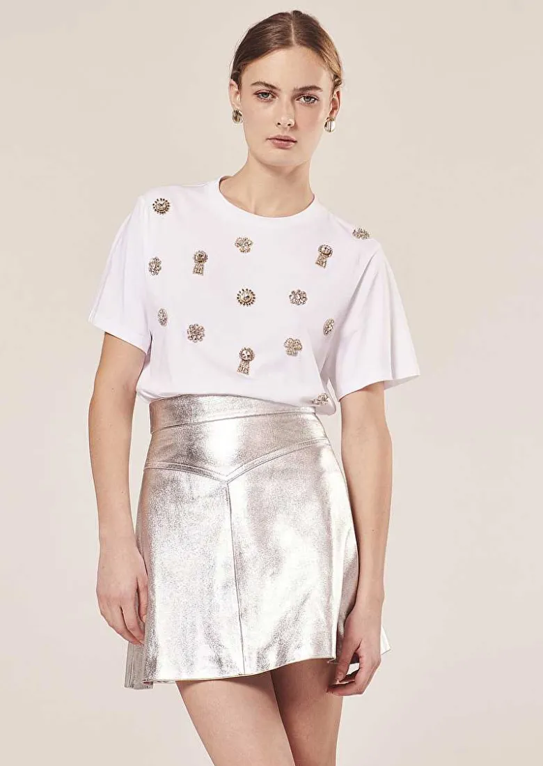 TARA JARMON Tarasunkey White Embroidered Cotton T-Shirt Shop