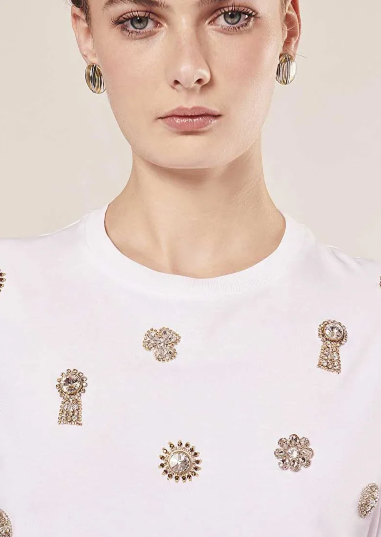 TARA JARMON Tarasunkey White Embroidered Cotton T-Shirt Shop