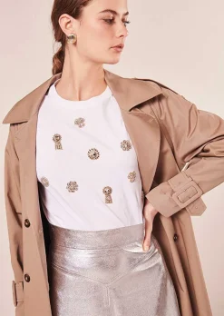 TARA JARMON Tarasunkey White Embroidered Cotton T-Shirt Shop