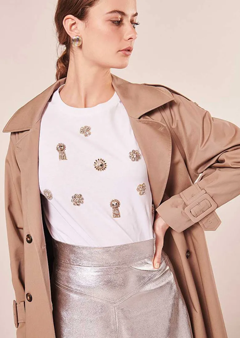TARA JARMON Tarasunkey White Embroidered Cotton T-Shirt Shop