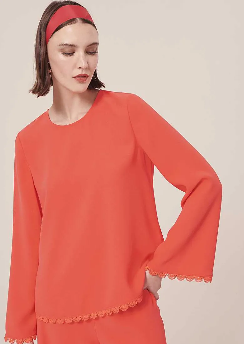 TARA JARMON Tazzio Coral Crepe Top Cheap