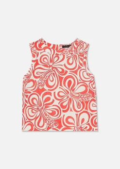 TARA JARMON Teepee Ecru With Coral Graphic Design Top Cheap