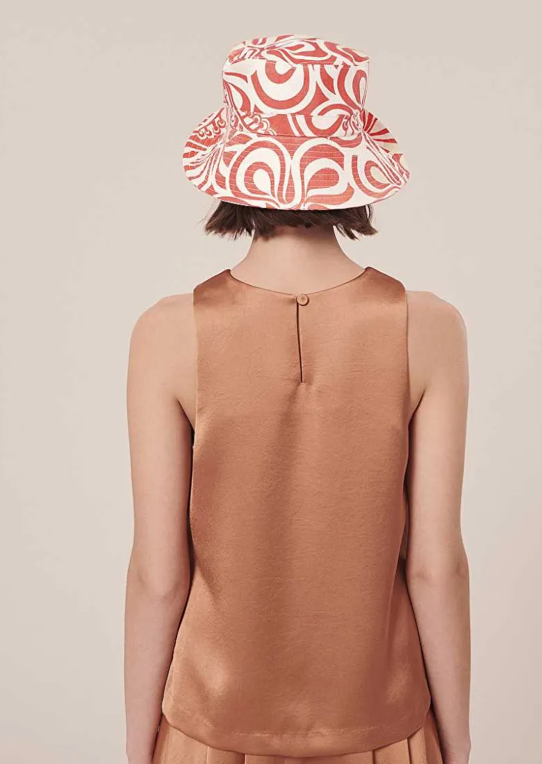TARA JARMON Tellia Brown Top In Fluid Satin Hot