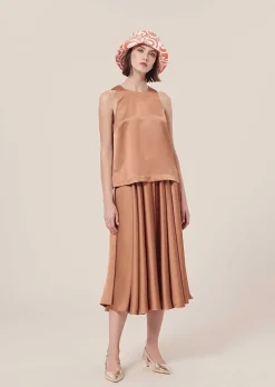 TARA JARMON Tellia Brown Top In Fluid Satin Hot