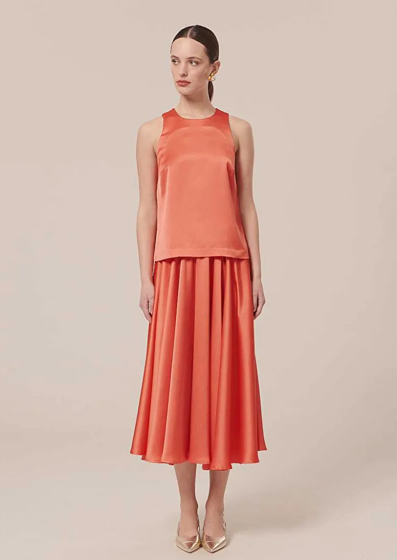 TARA JARMON Tellia Coral Top In Fluid Satin Store