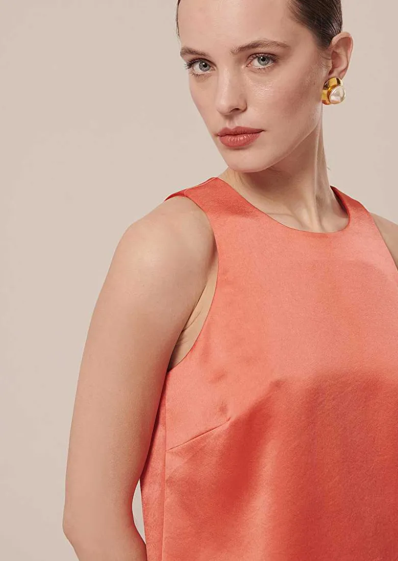 TARA JARMON Tellia Coral Top In Fluid Satin Store