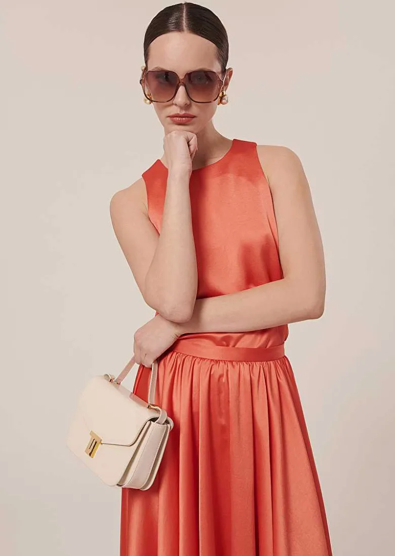 TARA JARMON Tellia Coral Top In Fluid Satin Store