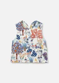 TARA JARMON Teresa Blue Floral Printed Linen And Cotton Top Store