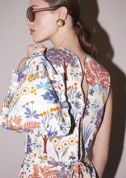 TARA JARMON Teresa Blue Floral Printed Linen And Cotton Top Store