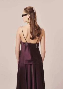 TARA JARMON Tess Brown Fluid Satin Top Outlet