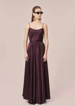 TARA JARMON Tess Brown Fluid Satin Top Outlet