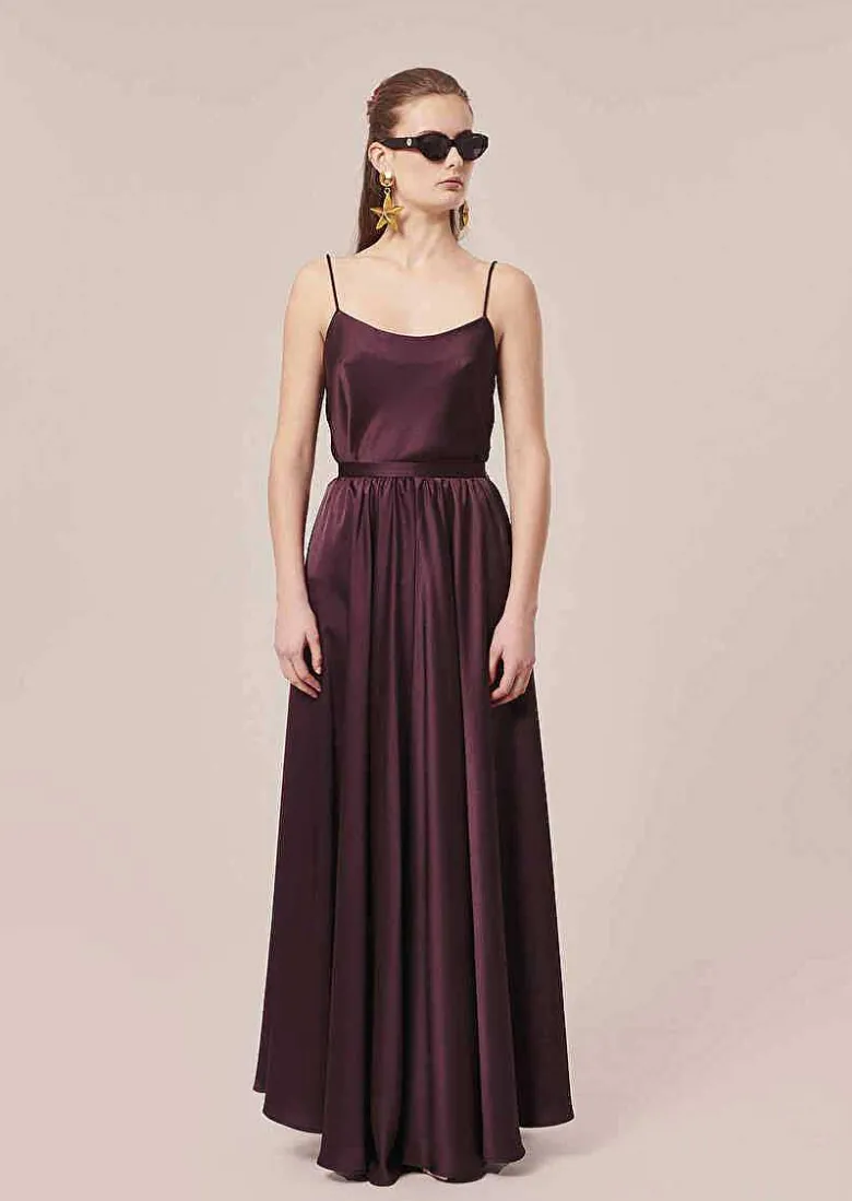 TARA JARMON Tess Brown Fluid Satin Top Outlet