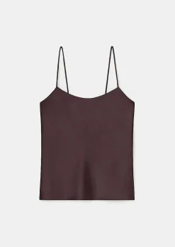 TARA JARMON Tess Brown Fluid Satin Top Outlet