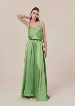 TARA JARMON Tess Green Flowing Satin Top Cheap