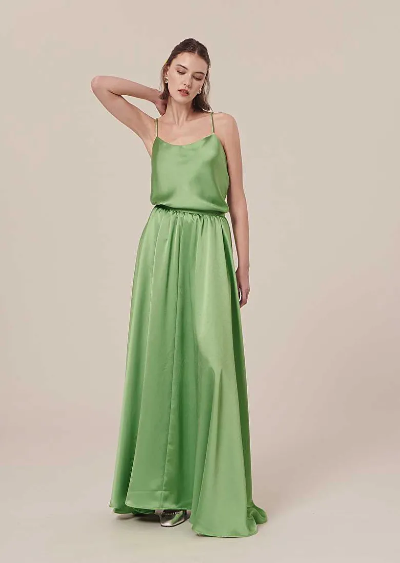 TARA JARMON Tess Green Flowing Satin Top Cheap