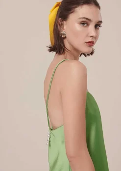 TARA JARMON Tess Green Flowing Satin Top Cheap