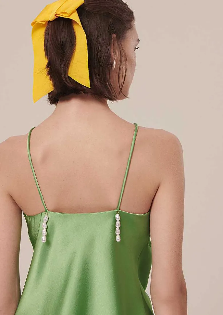 TARA JARMON Tess Green Flowing Satin Top Cheap