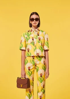 TARA JARMON Thadea Yellow Flowers Printed Top Flash Sale
