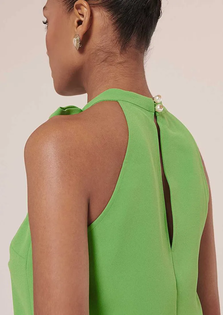 TARA JARMON Tierri Green Crepe Top Discount