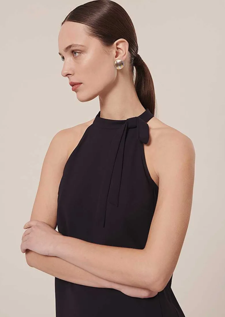 TARA JARMON Tierri Midnight Blue Crepe Top Fashion