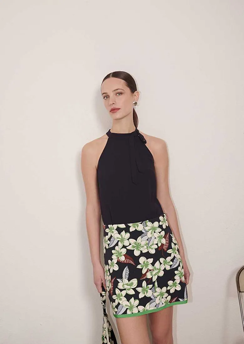 TARA JARMON Tierri Midnight Blue Crepe Top Fashion