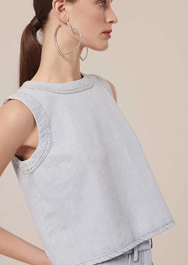 TARA JARMON Tokono Light Blue Denim Top Fashion