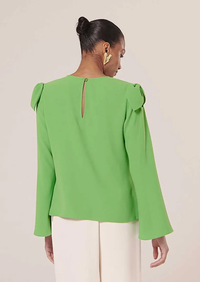 TARA JARMON Tournesol Green Crepe Top Clearance