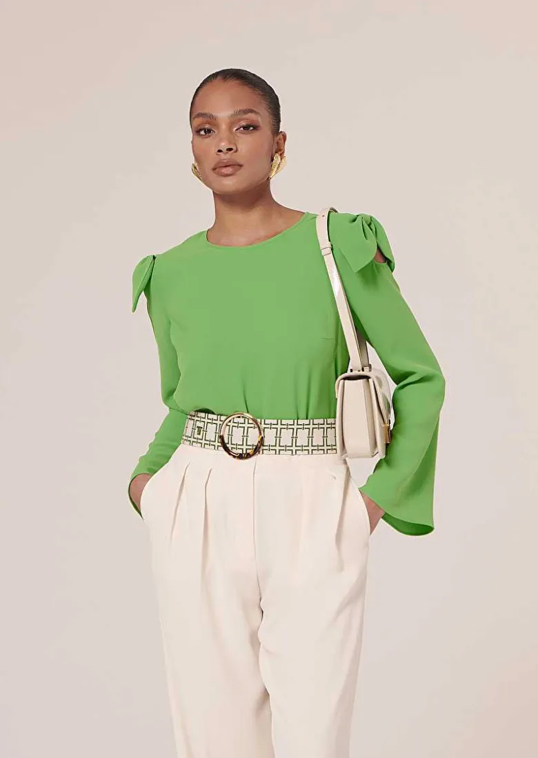 TARA JARMON Tournesol Green Crepe Top Clearance