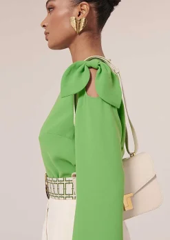 TARA JARMON Tournesol Green Crepe Top Clearance