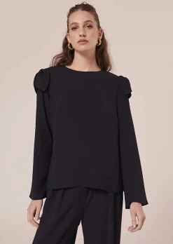 TARA JARMON Tournesol Midnight Blue Crepe Top New