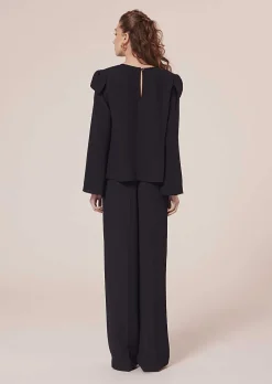 TARA JARMON Tournesol Midnight Blue Crepe Top New