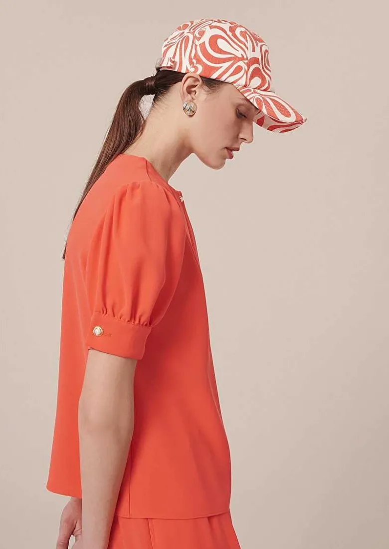 TARA JARMON Tourterelle Coral Crepe Blouse Hot