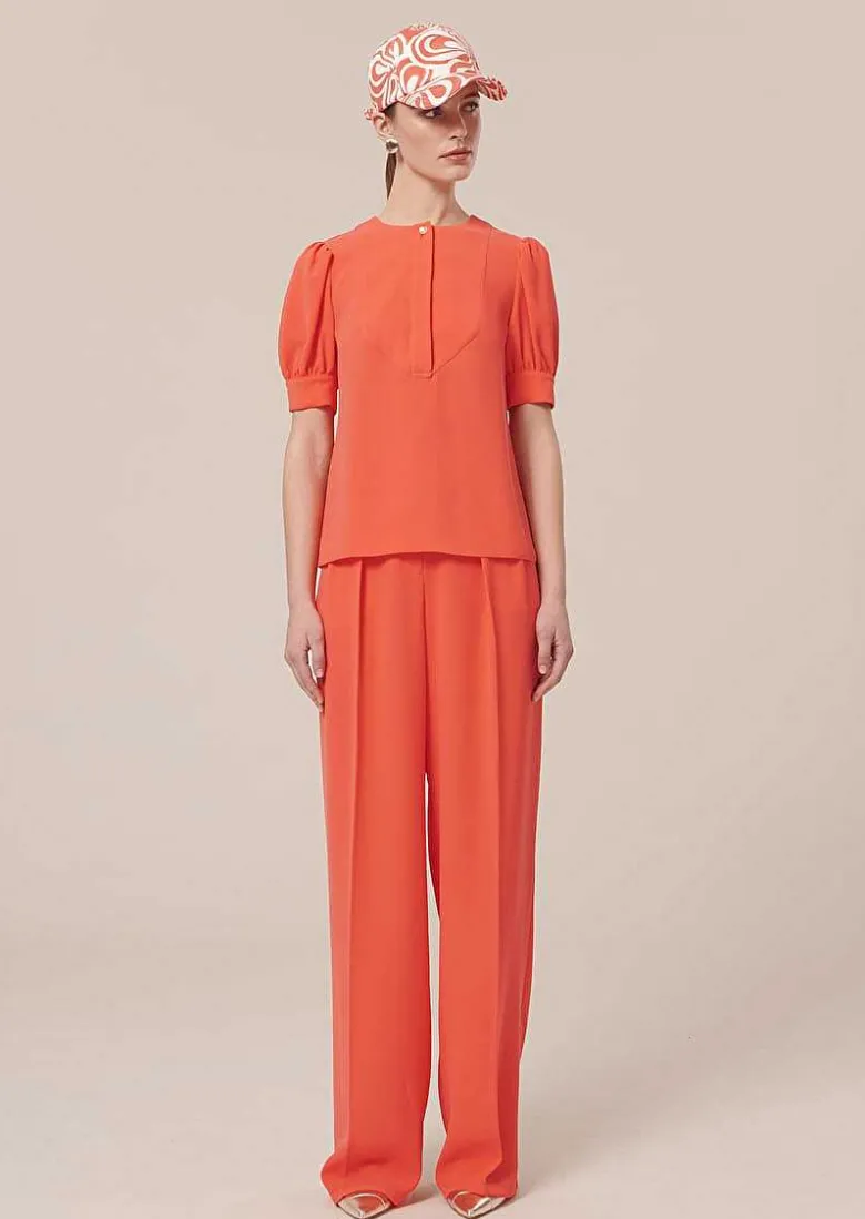 TARA JARMON Tourterelle Coral Crepe Blouse Hot