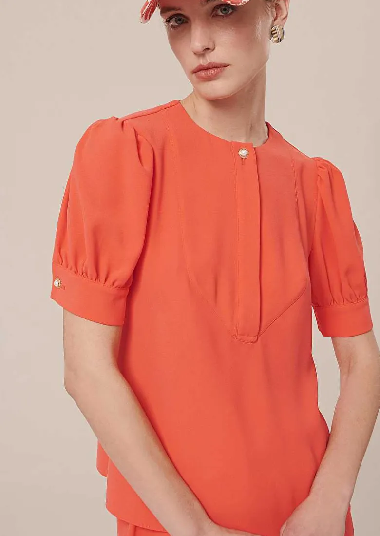 TARA JARMON Tourterelle Coral Crepe Blouse Hot