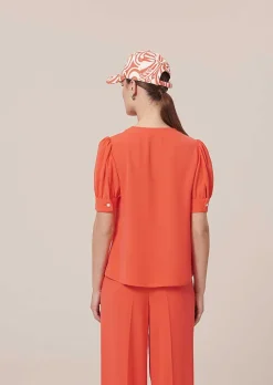 TARA JARMON Tourterelle Coral Crepe Blouse Hot