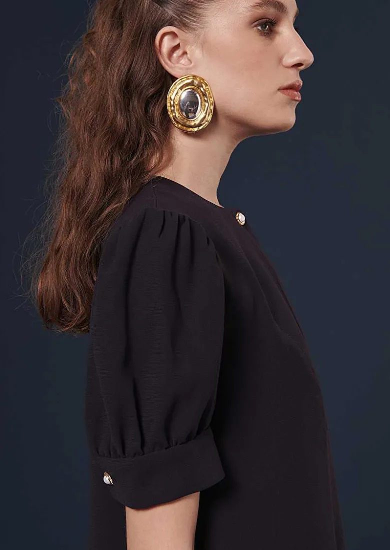 TARA JARMON Tourterelle Midnight Blue Crepe Blouse Sale