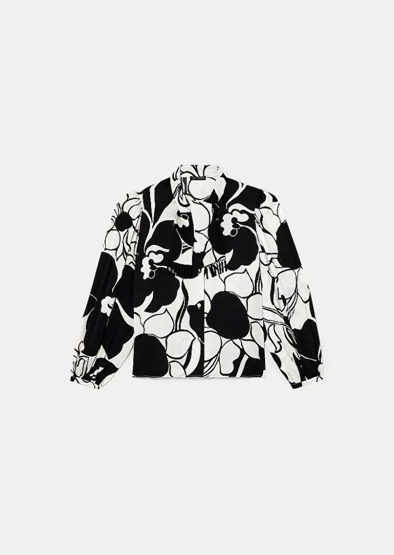 TARA JARMON Toxane Ecru With Black Flowers Top Cheap