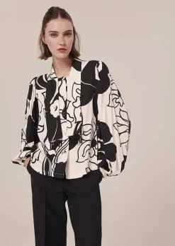 TARA JARMON Toxane Ecru With Black Flowers Top Cheap