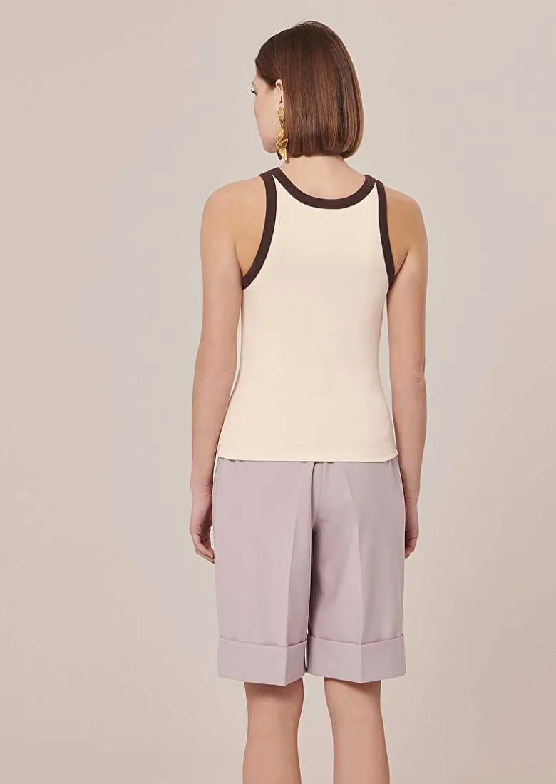 TARA JARMON Trish Ecru And Brown Ribbed Jersey T-Shirt Online