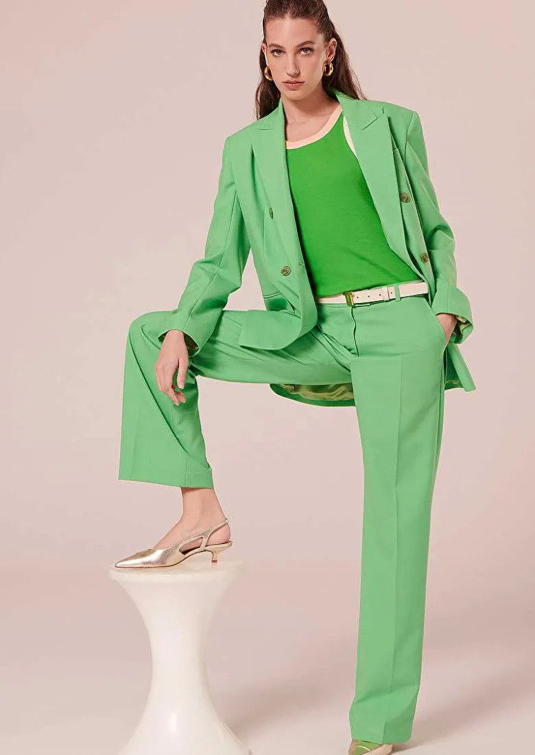 TARA JARMON Trish Green And White Ribbed Jersey Top Clearance