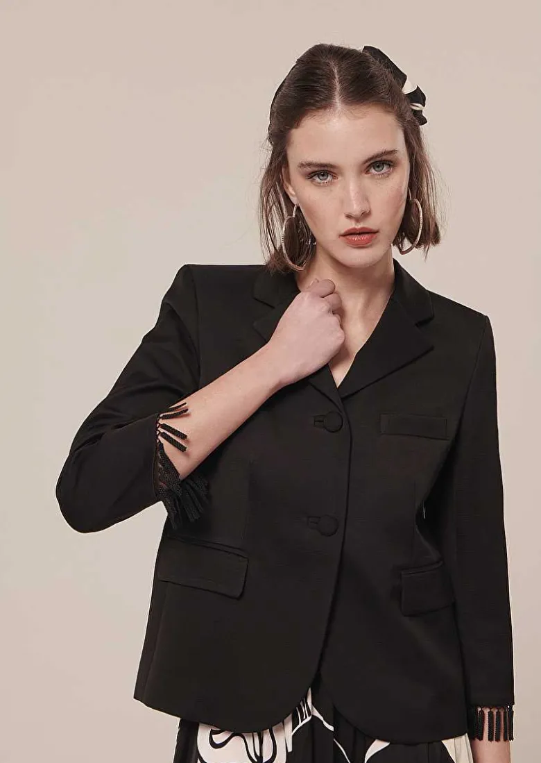 TARA JARMON Valensole Black Satin Jacket Cheap