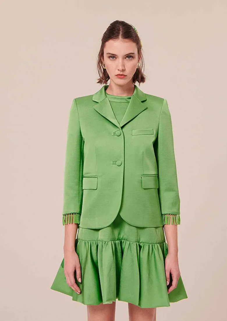 TARA JARMON Valensole Green Satin Jacket Cheap