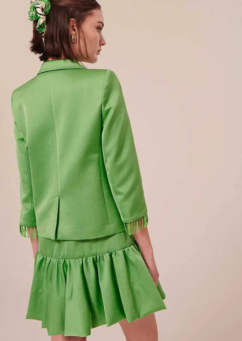 TARA JARMON Valensole Green Satin Jacket Cheap