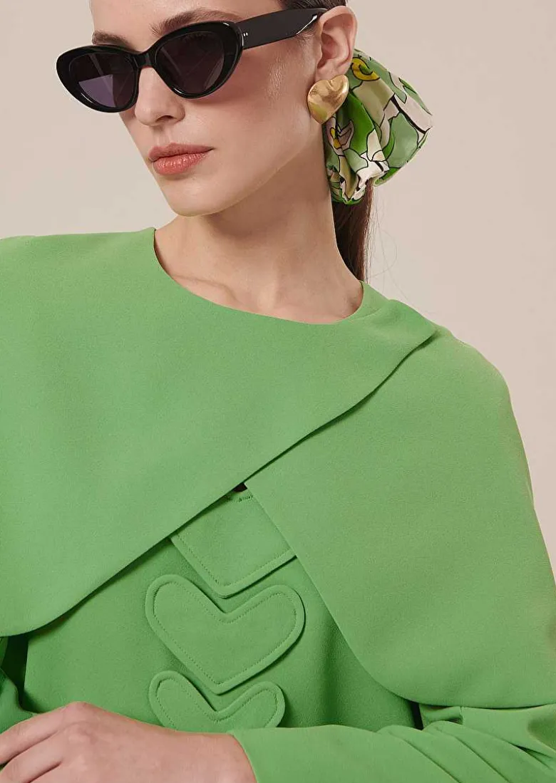 TARA JARMON Valentina Green Crepe Cape Fashion